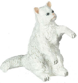 Dollhouse Miniature Sitting White Persian Cat